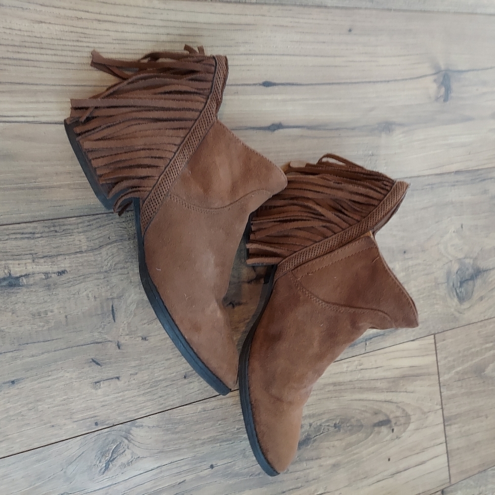 Brown Fringed Ankle Boots, Size W 8, Faded Glory